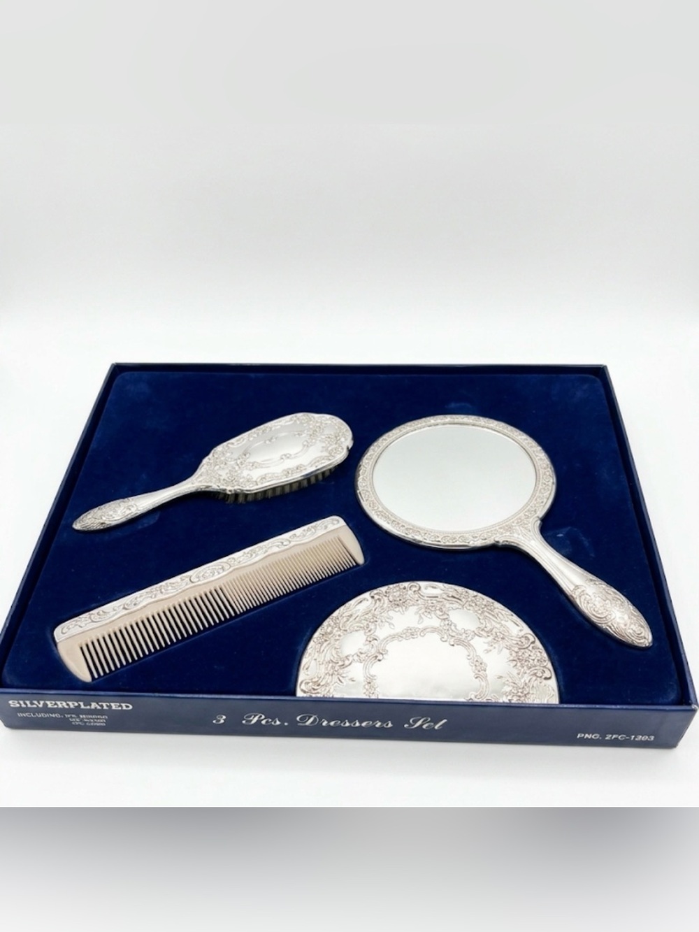 Vintage Silver-Tone 3-Piece  Dresser Set - Mirror, Brush & Comb